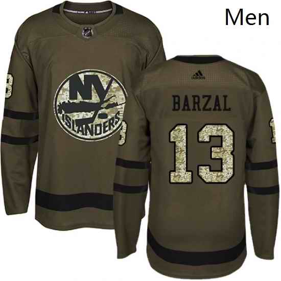 Mens Adidas New York Islanders 13 Mathew Barzal Authentic Green Salute to Service NHL Jersey